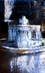 oil painting of fountain Versailles with words